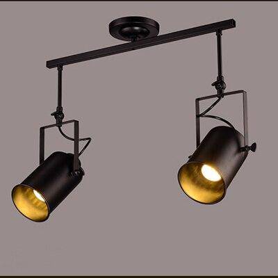 Lámpara LED retro de metal negro con varios focos cilíndricos Loft