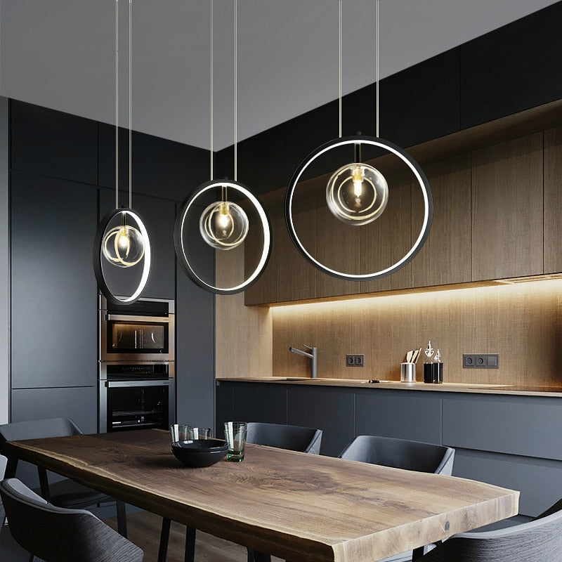 pendant light modern LED with ring and glass bubbles Cala