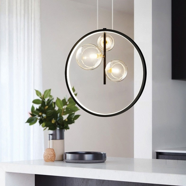 Lámpara de suspensión LED moderno con anillo y burbujas en cristal de Cala