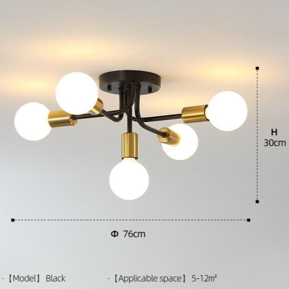 Industrial metal ceiling lamp with 5 Nido lamps