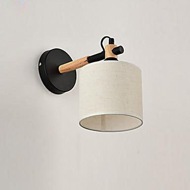 wall lamp wood and metal wall with lampshade cylindrical fabric