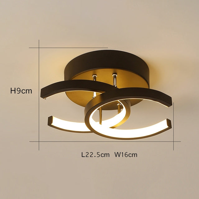 Modern LED ceiling lamp with 2 crossed Cs in metal Donatelo