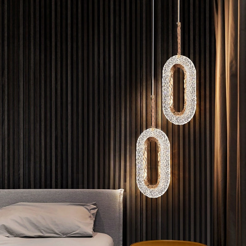 Lámpara de suspensión LED moderno de forma ovalada y dorado Elaia
