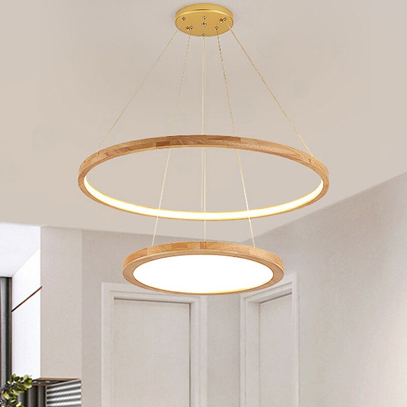 Scandinavian chandelier with 2 wooden light rings Arya