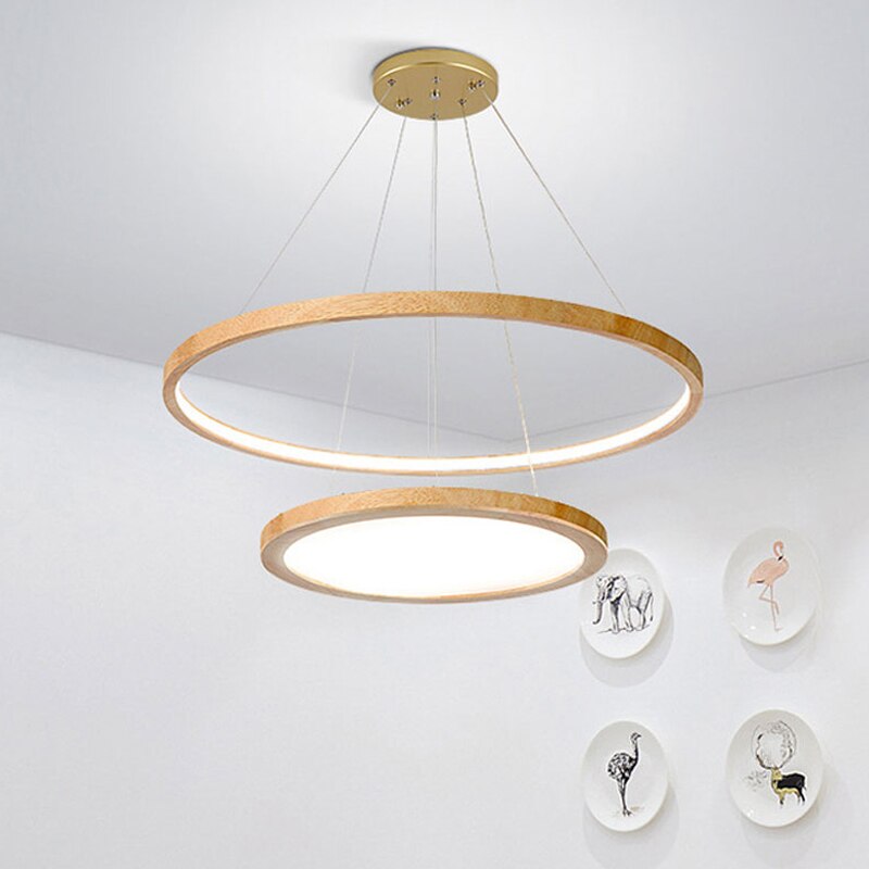 Scandinavian chandelier with 2 wooden light rings Arya