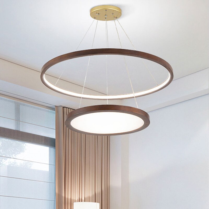 Scandinavian chandelier with 2 wooden light rings Arya