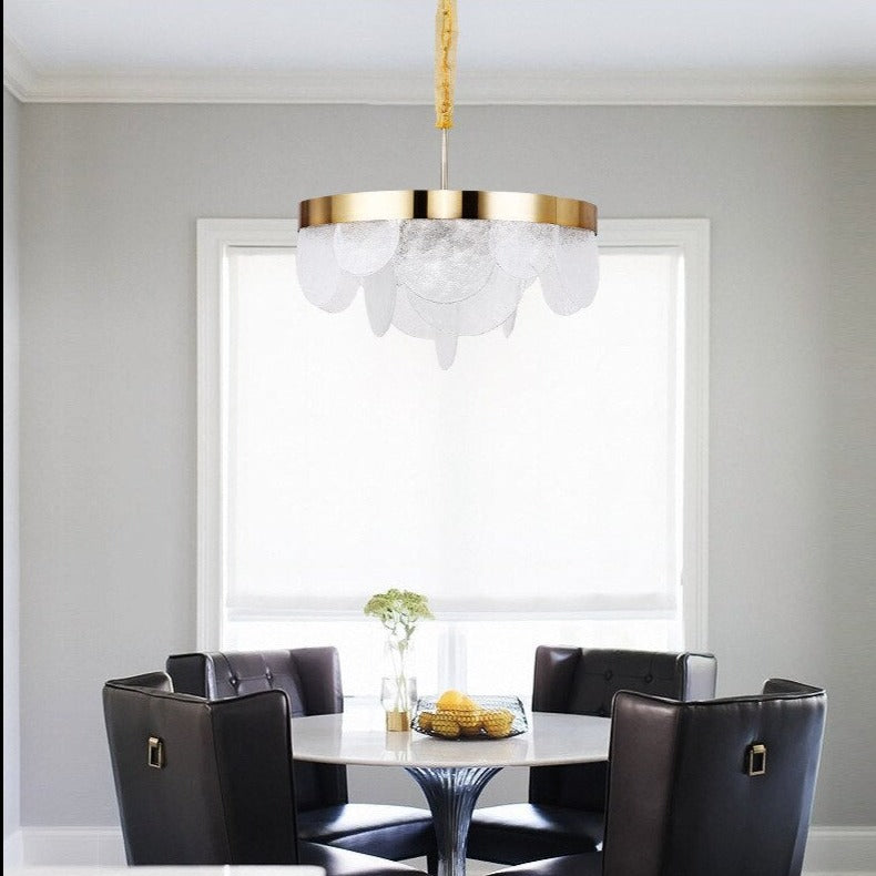 Modern gold LED design chandelier with white Art glass round