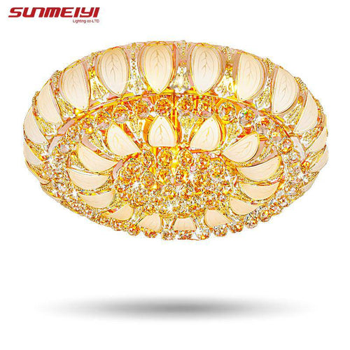 Lámpara de techo redonda de cristal y vidrio dorado
