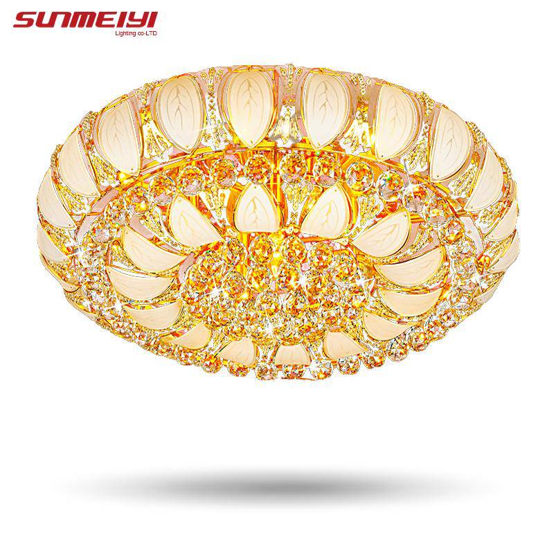 Lámpara de techo redonda de cristal y vidrio dorado