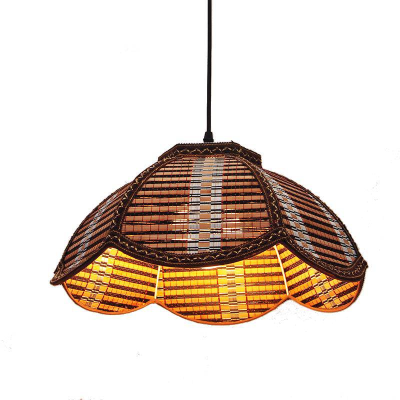 pendant light corrugated bamboo Asian