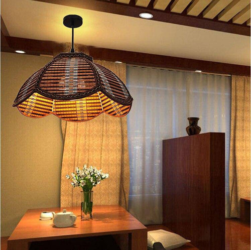 pendant light corrugated bamboo Asian