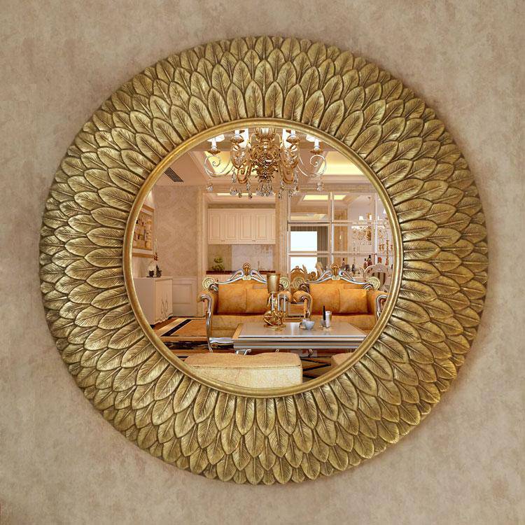 Decorative wall mirror round gold 75cm Flowers