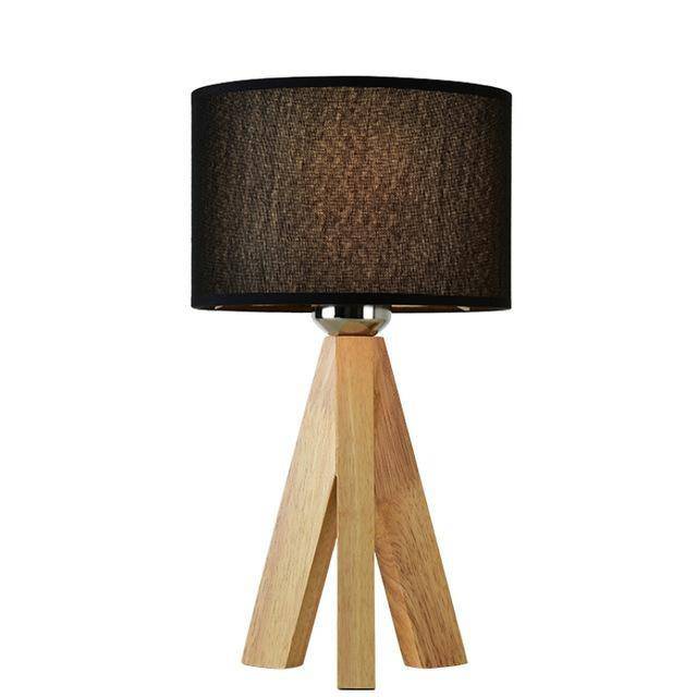 Lámpara de cabecera con pantalla de tela y base de madera (negra o blanca)