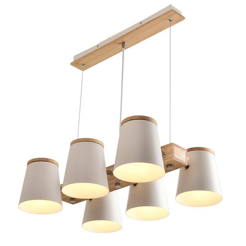 Wooden chandelier with adjustable metal lamp lampshade Dining