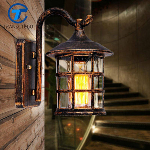 wall lamp antique rustic metal and glass wall TRANSCTEGO (black or brown)