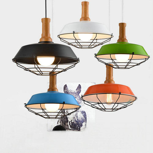 Lámpara de suspensión design de madera, metal y jaula (varios colores)