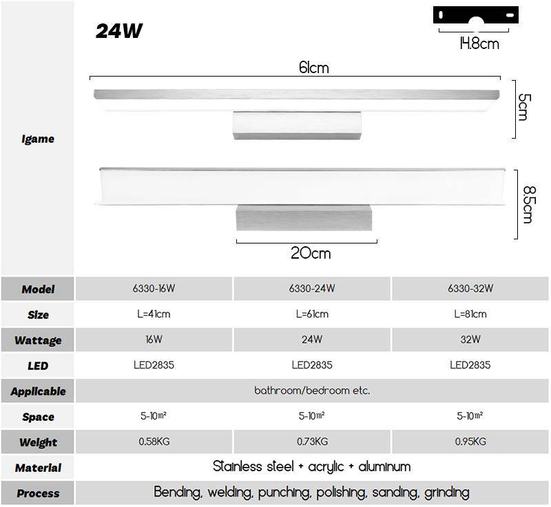 Lámpara LED rectangular para pared y espejo (varios colores)