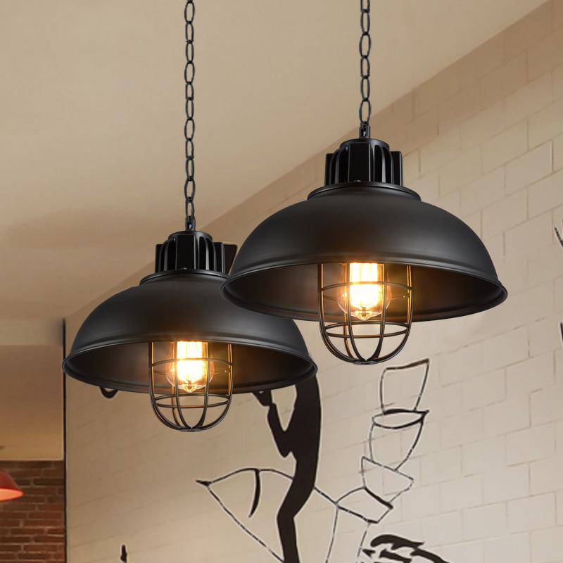 pendant light black metal cage retro industrial style