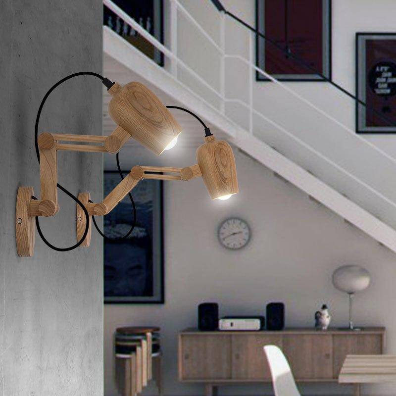 wall lamp Adjustable wooden LED wall light with Spotlight