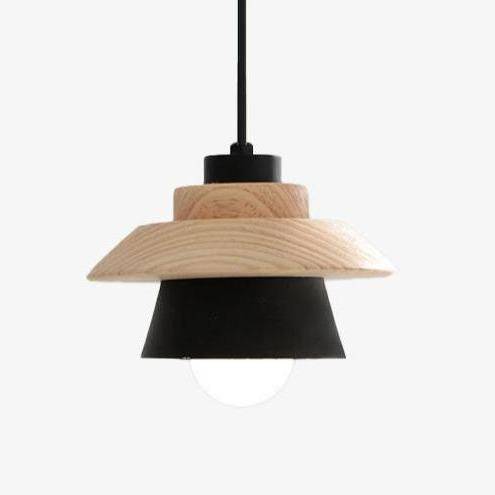 pendant light conical design in wood and metal (black or white)