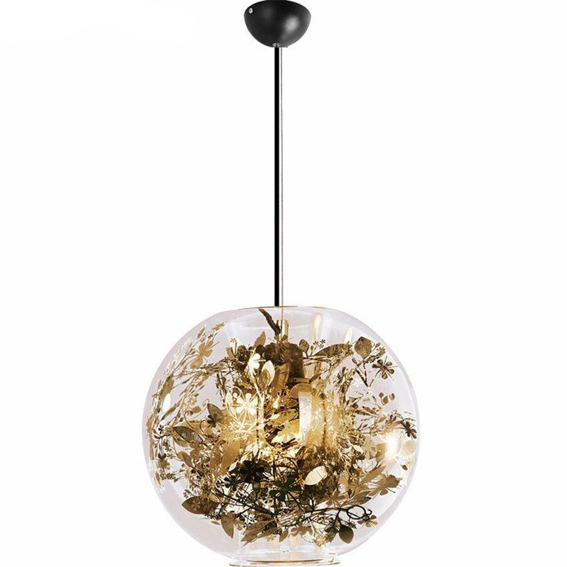 Lámpara de suspensión Vidrio LED con flores doradas Kevin Reilly
