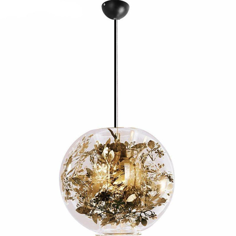 Suspension LED en verre avec fleurs dorée Kevin Reilly