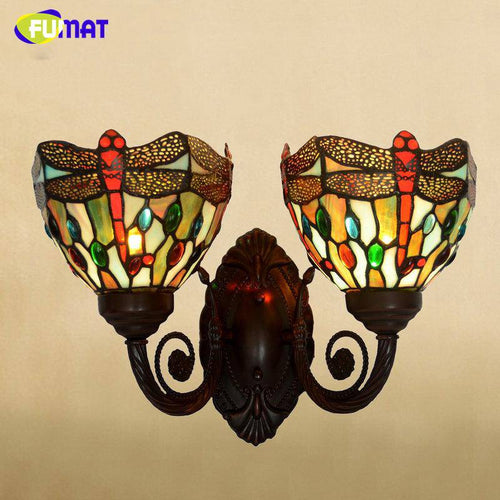 wall lamp antique rustic glass wall hanging with coloured shapes FUMAT