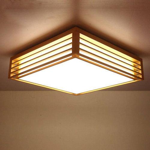 Lámpara de techo LED de madera con persianas japonesas cuadradas