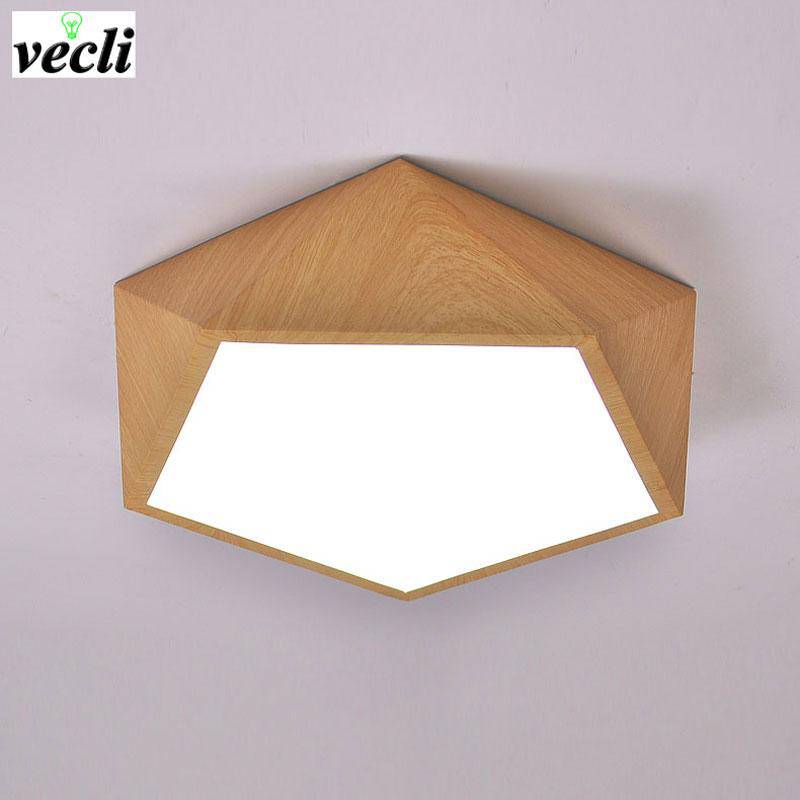 Geometric LED wood effect ceiling light
