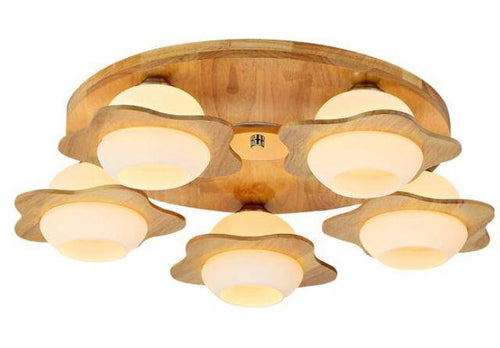 Wooden ceiling light with wooden flowers