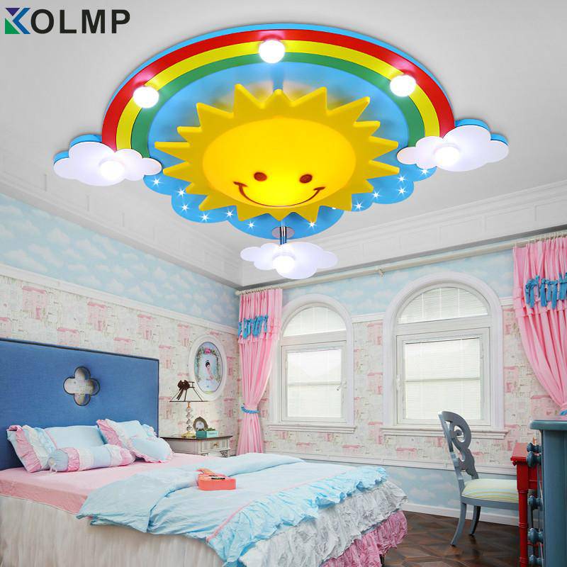 Children's LED ceiling light in the shape of a sun with a rainbow