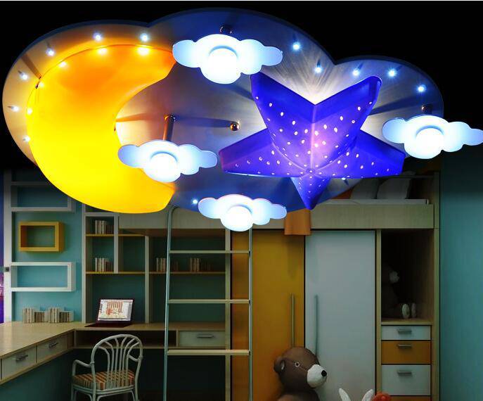 Lámpara de techo infantil con forma de estrella, luna y nube nocturna