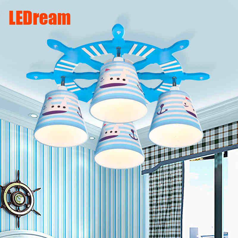 Children's ceiling lamp boat blue with lampshade