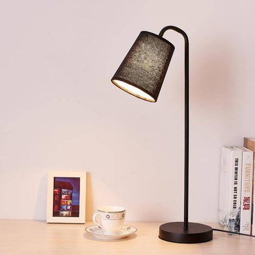 LED bedside and desk lamp with straight base and lampshade