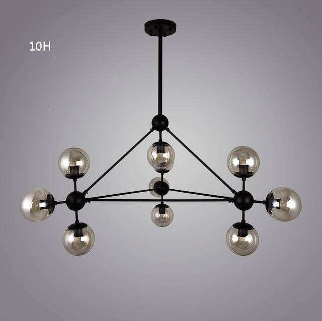 Black design chandelier with several branches and Livewin glass