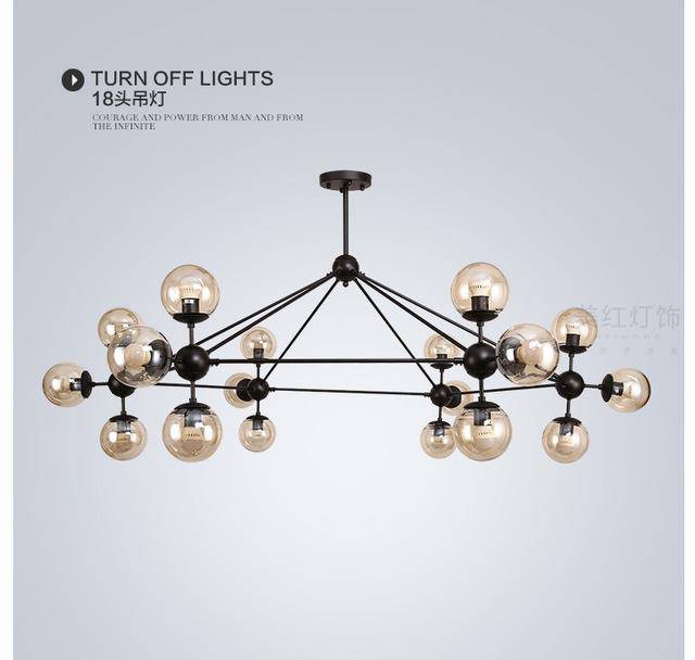 Black design chandelier with several branches and Livewin glass