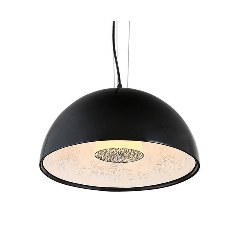 Lámpara de suspensión design media esfera con grabado floral en el interior
