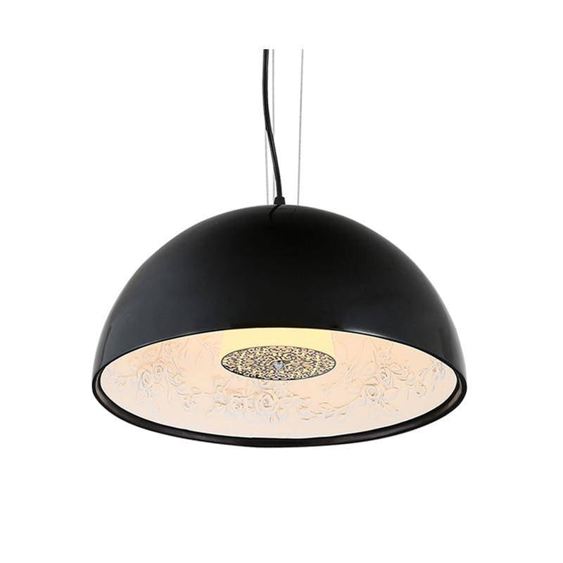 pendant light half sphere design with floral engraving inside