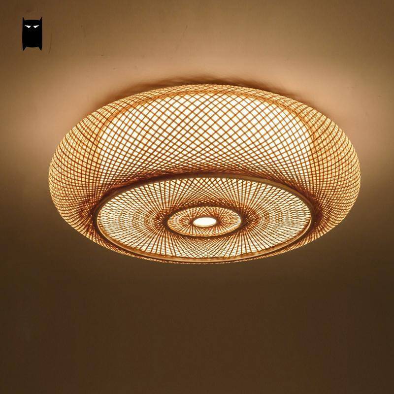 Woven round bamboo ceiling lamp, Japanese style