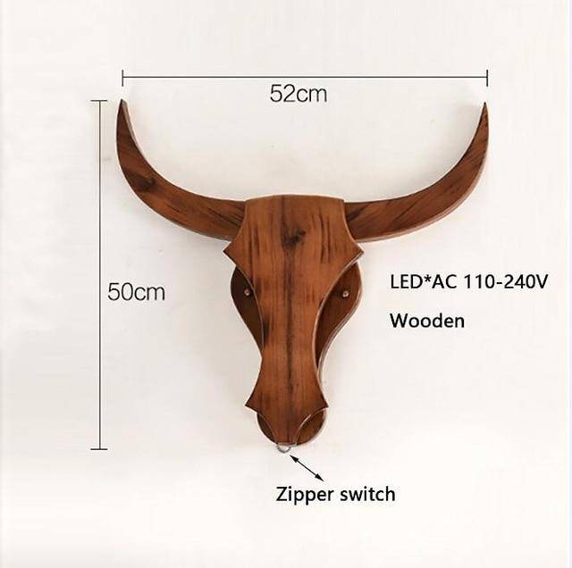 Aplique LED retro de madera con forma de cabeza de ciervo