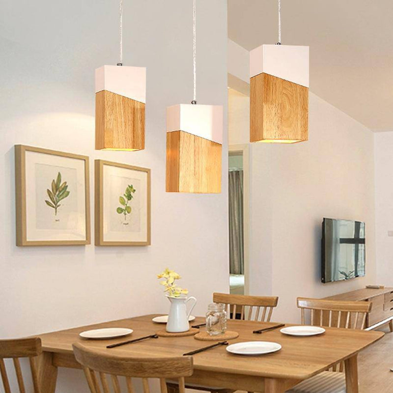 Suspension moderne LED en cube de bois design