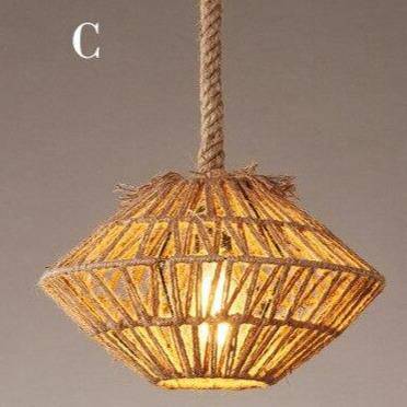 pendant light rustic LED with lampshade of various shapes and rope