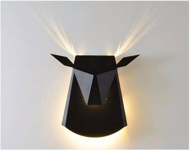 wall lamp LED design in the shape of a coloured deer head