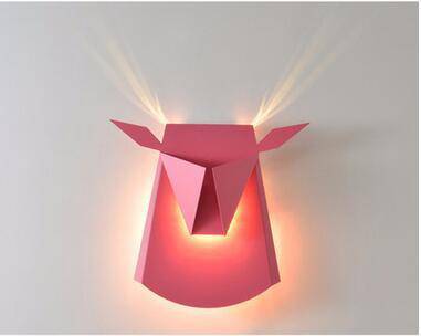 wall lamp LED design in the shape of a coloured deer head
