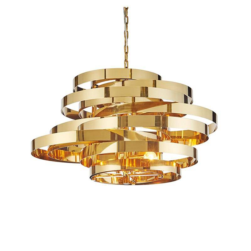 Chandelier design Golden rings with LED Tornado