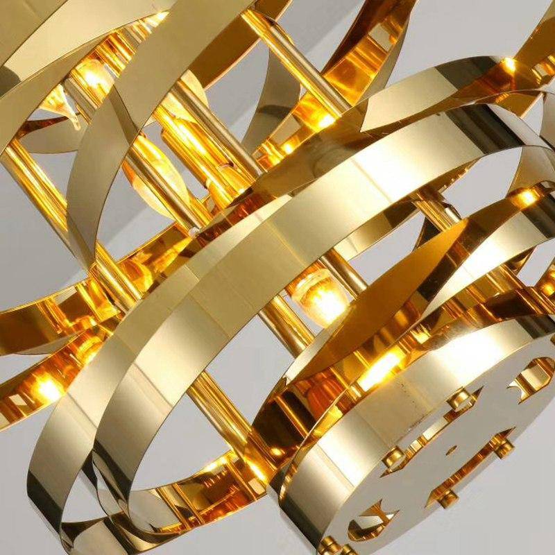 Chandelier design Golden rings with LED Tornado