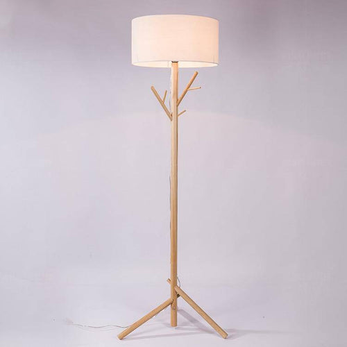 Floor lamp with lampshade fabric and wooden base tree style