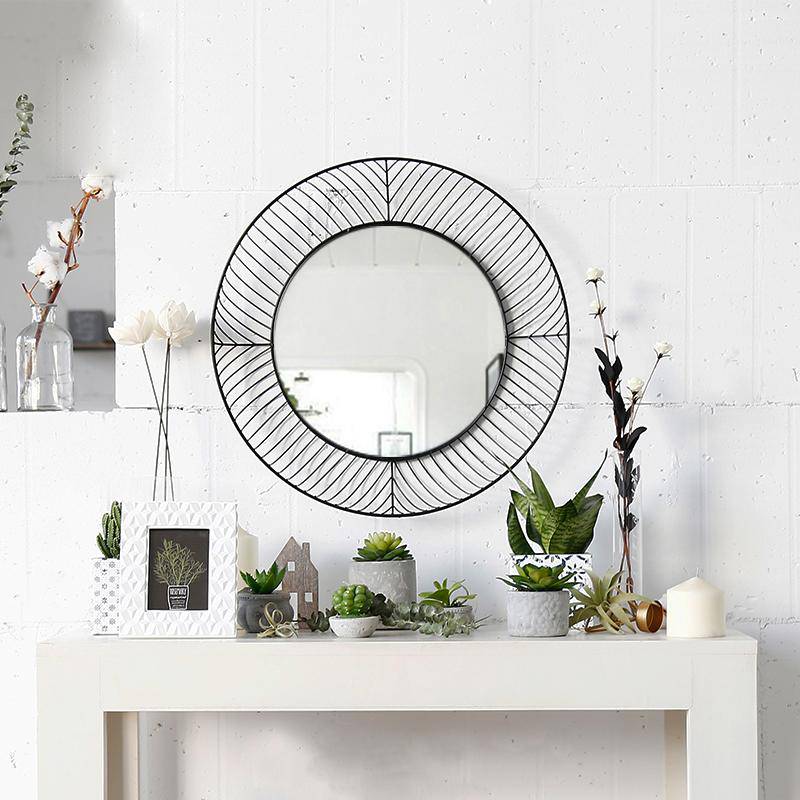 Round decorative metal wall mirror Lattice