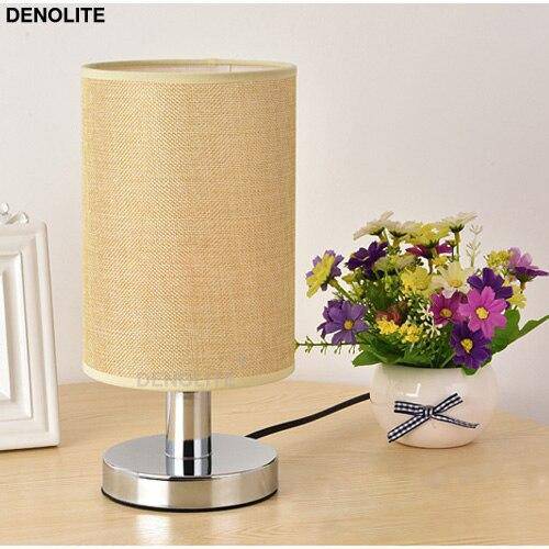 Chrome LED bedside lamp with lampshade fabric