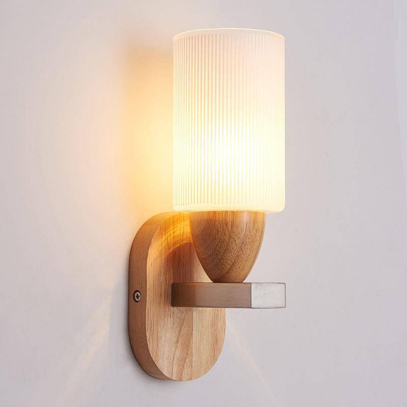 wall lamp LED in wood and lampshade in glass Arandela